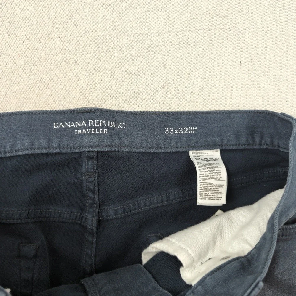 Banana Republic Mens 33x32 Blue Pants Traveler Slim Fit Golf Stretch Casual